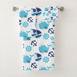 Walmuster, Niedliche Wale, Blauwale Badhandtuch Set