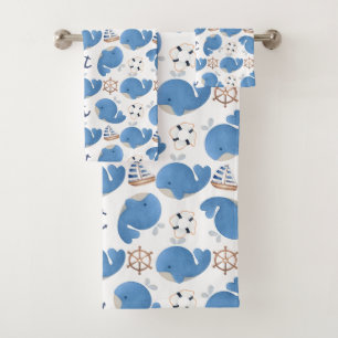 Walmuster, Niedliche Wale, Blauwale Badhandtuch Set