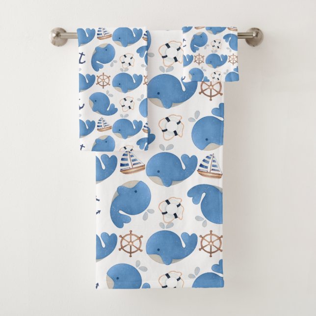 Walmuster, Niedliche Wale, Blauwale Badhandtuch Set (Insitu)