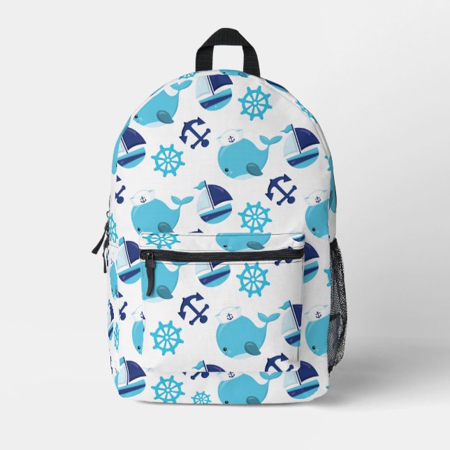 Walmuster, Niedliche Wale, Blauwale Bedruckter Rucksack (Vorderseite)