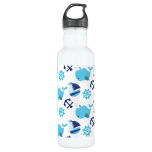 Walmuster, Niedliche Wale, Blauwale Edelstahlflasche