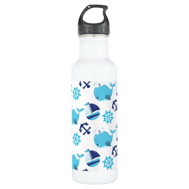 Walmuster, Niedliche Wale, Blauwale Edelstahlflasche (Vorderseite)