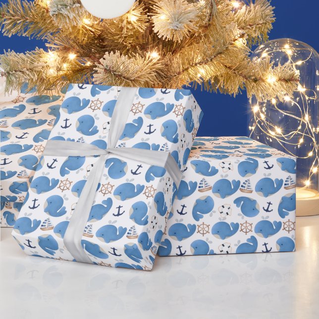 Walmuster, Niedliche Wale, Blauwale Geschenkpapier (Feiertage)