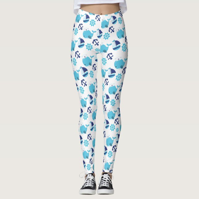 Walmuster, Niedliche Wale, Blauwale Leggings (Vorderseite)