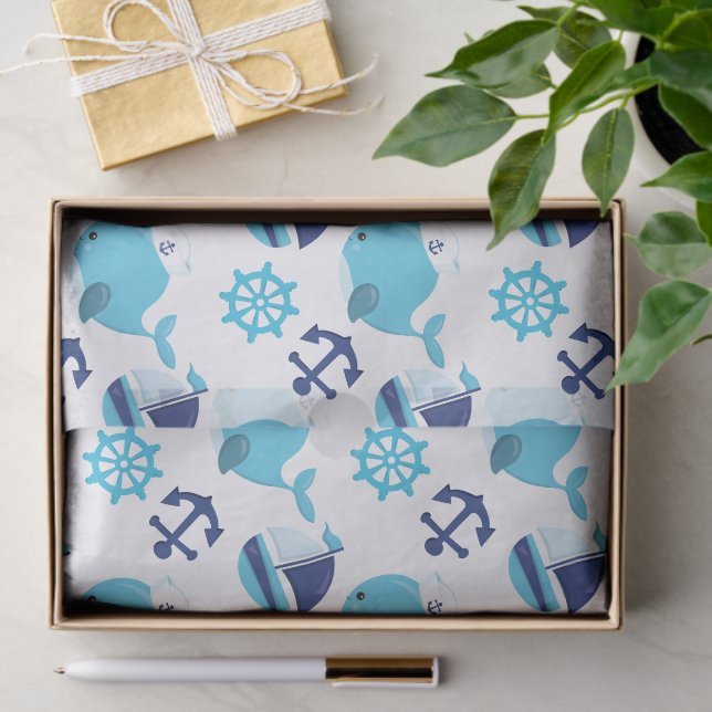 Walmuster, Niedliche Wale, Blauwale Seidenpapier (Geschenk)