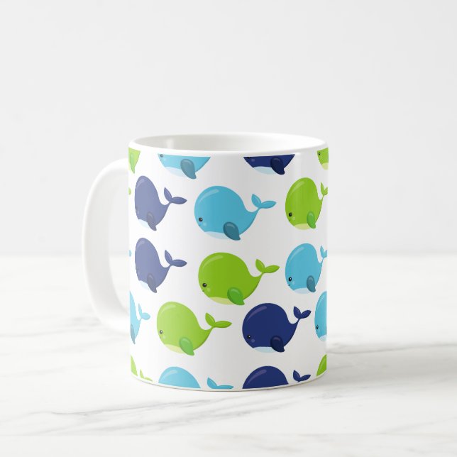 Walmuster, Niedliche Wale, Meerestiere Kaffeetasse (Vorderseite Links)