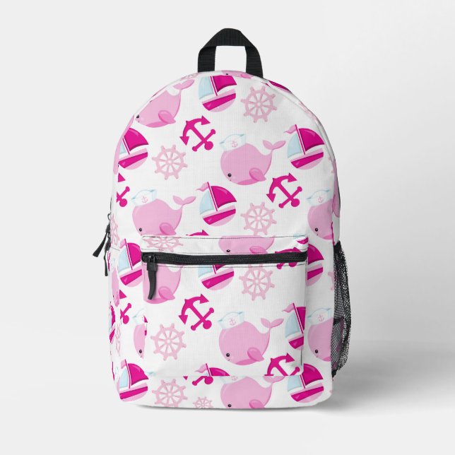 Walmuster, Niedliche Wale, rosa Wale Bedruckter Rucksack (Vorderseite)