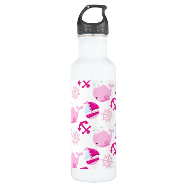 Walmuster, Niedliche Wale, rosa Wale Edelstahlflasche (Vorderseite)