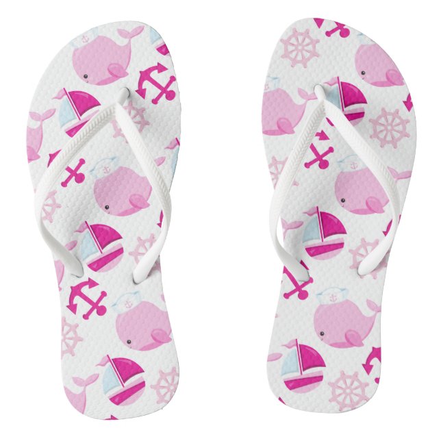 Walmuster, Niedliche Wale, rosa Wale Flip Flops (Fußbett)