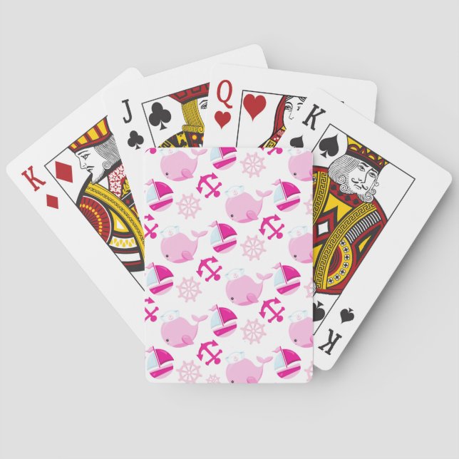 Walmuster, Niedliche Wale, rosa Wale Spielkarten (Rückseite)