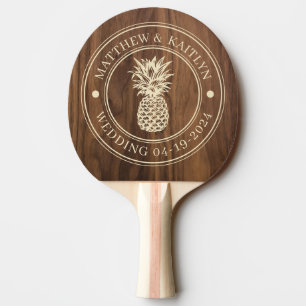 Walnuss-Holz-Ananas-Hochzeitswappen & Namen Tischtennis Schläger