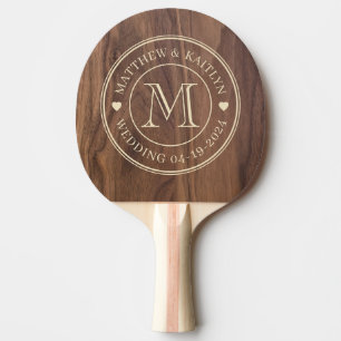 Walnuss Holz Hochzeitsmonogramm Herz Tischtennis Schläger