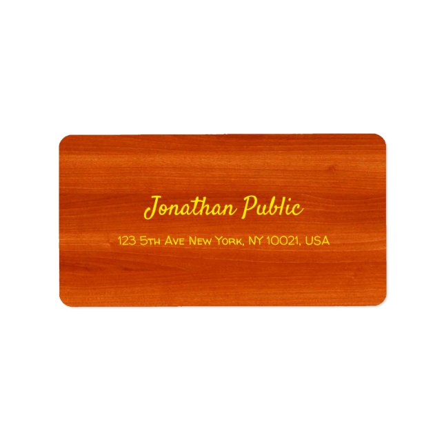 Walnut Wood Gold Elegante Handwriting Name Text Adressaufkleber (Vorne)