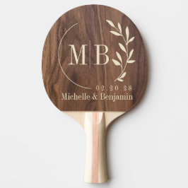 Walnut Wood Leaf Wedding Monogram Tischtennis Schläger