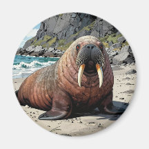 Walross auf einem Sandstrand  | Süße Tiere