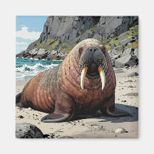 Walross auf einem Sandstrand  | Süße Tiere