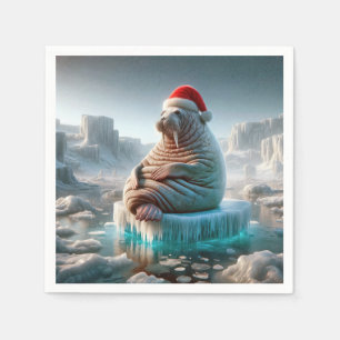 Walross mit Santa-Mütze Serviette