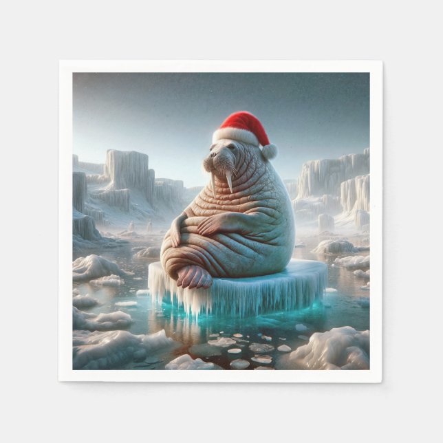 Walross mit Santa-Mütze Serviette (Vorderseite)