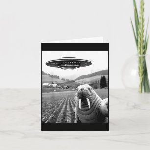 Walross-Selfie mit UFO lustiges Walross Frau Mann Karte
