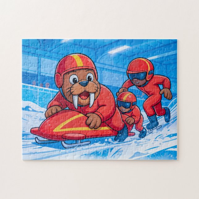 Walross startet einen Bobsleigh-Lauf auf einer sch (Horizontal)