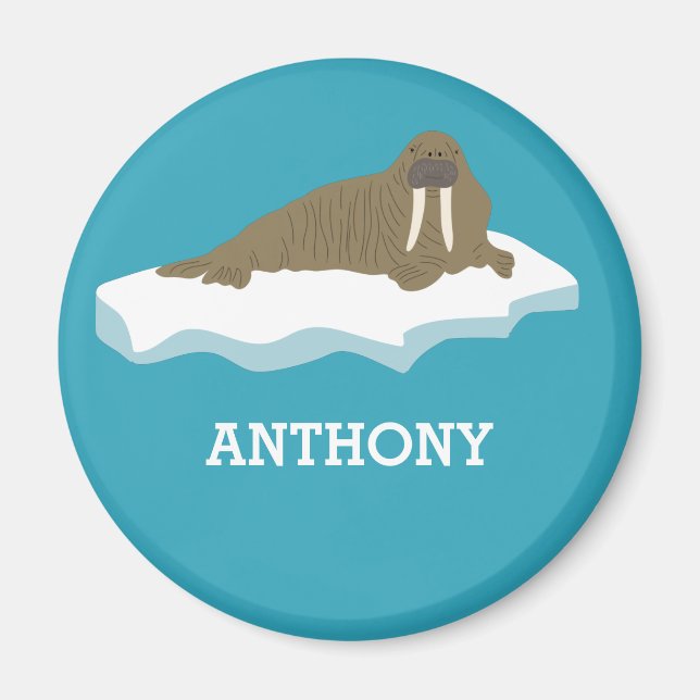 Walrus auf einer Iceberg-Illustration Personalisie Magnet (Vorne)