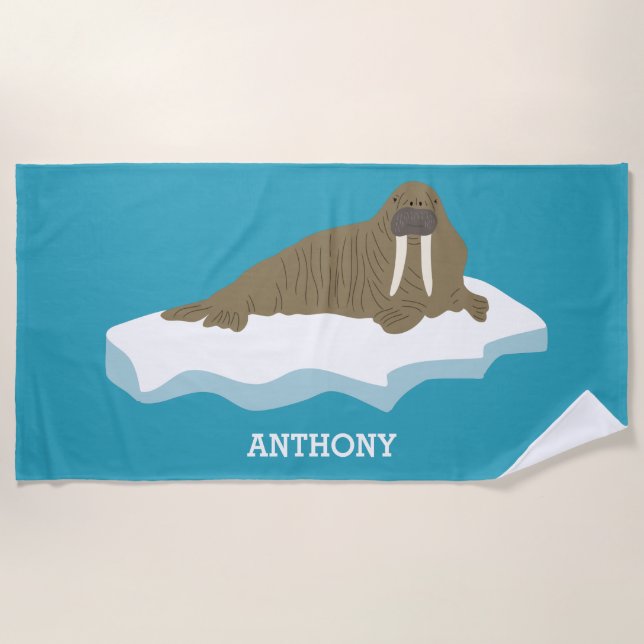 Walrus auf einer Iceberg-Illustration Personalisie Strandtuch (Vorderseite)