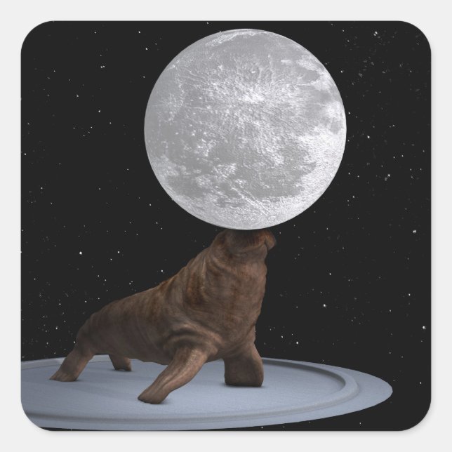 Walrus Balancing the Moon Quadratischer Aufkleber (Vorderseite)