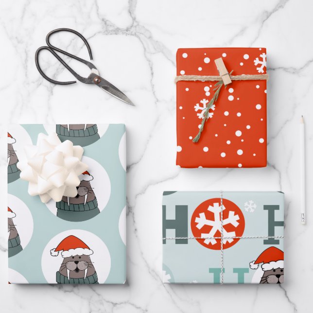 Walrus Christmas Geschenkpapier Set (Vorderseite)