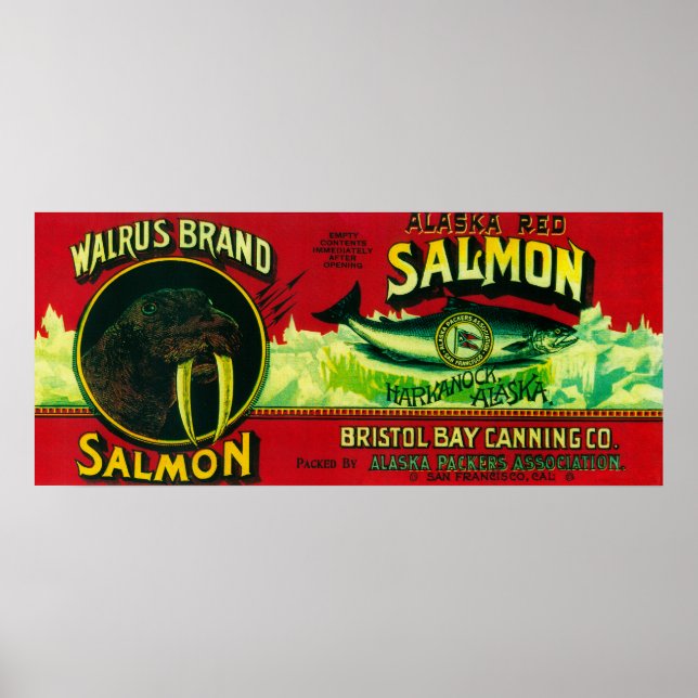 Walrus Salmon Can LabelHarkanock, AK Poster (Vorne)