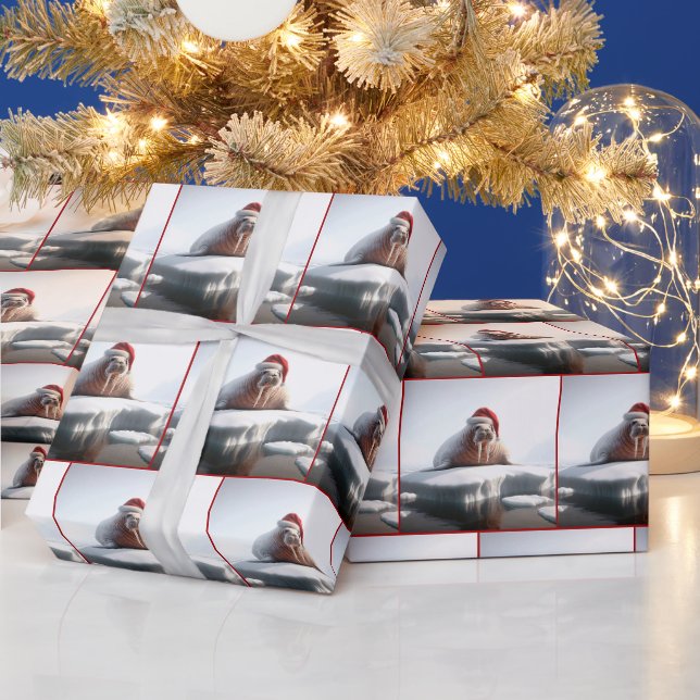 Walrus Tragend eine Weihnachtsmannmütze Geschenkpapier (Feiertage)
