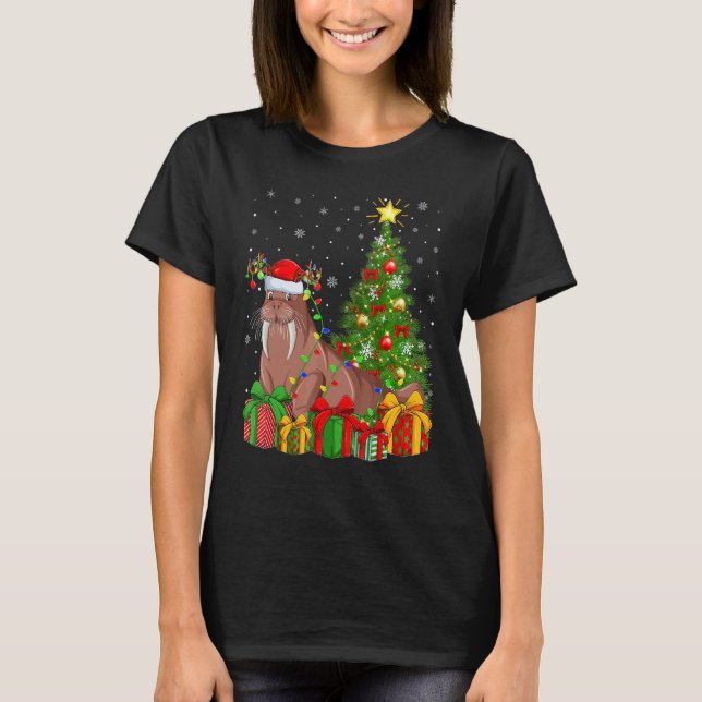 Walrus   Xmas Holiday Santa Walrus Christmas Tree T-Shirt (Vorderseite)