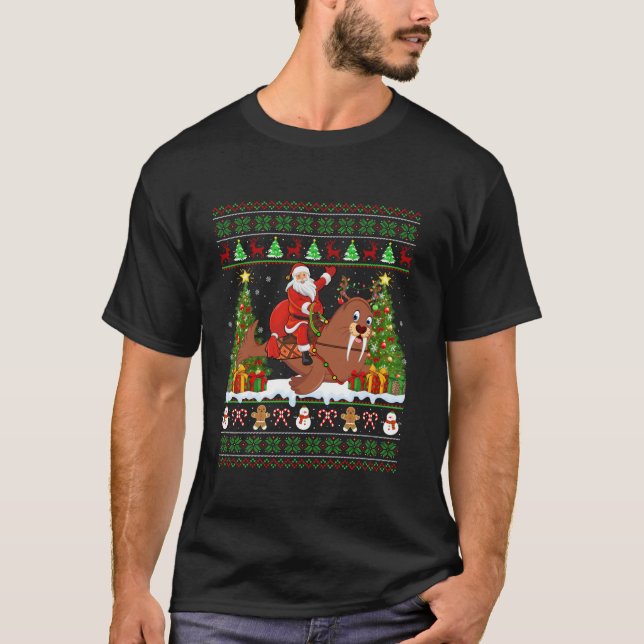 Walrus Xmas Sweater Ugly Santa Riding Chris T-Shirt (Vorderseite)