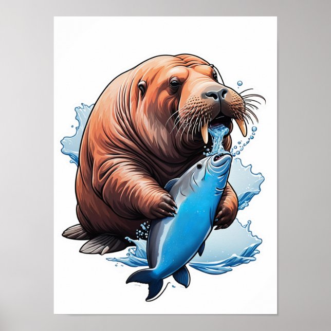 Walrusfischerei im Meer Poster (Vorne)
