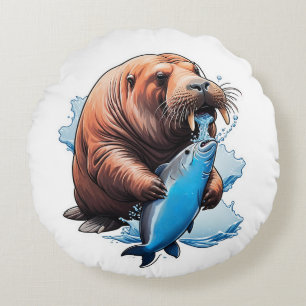 Walrusfischerei im Meer Rundes Kissen
