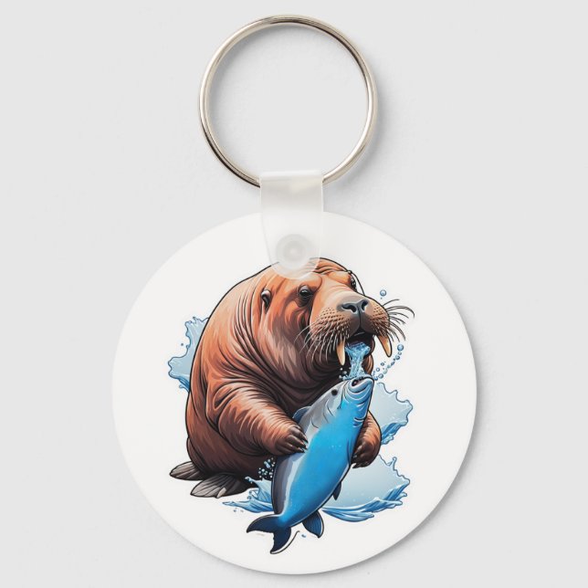 Walrusfischerei im Meer Schlüsselanhänger (Vorderseite)