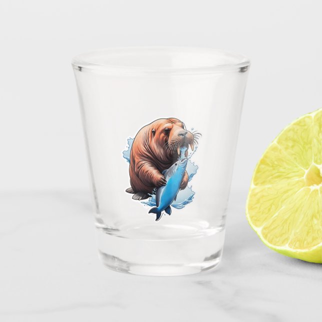 Walrusfischerei im Meer Schnapsglas (Vorderseite)