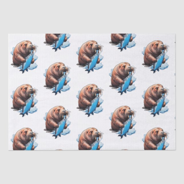 Walrusfischerei im Meer Seidenpapier (Vorderseite)