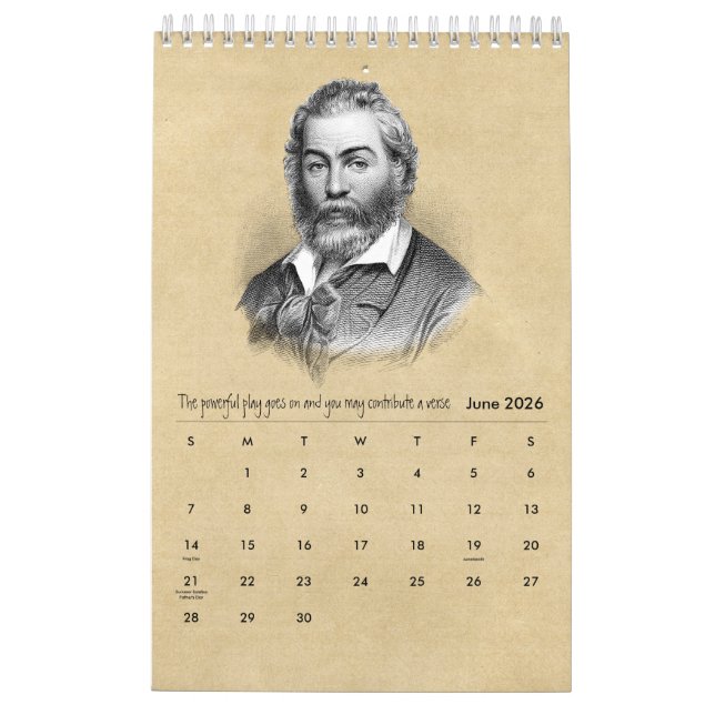 Walt Whitman Portraits und Gedichte Kalender (Jun 2026)