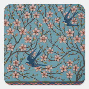 Walter Crane Almond Blossom & Swallow Quadratischer Aufkleber