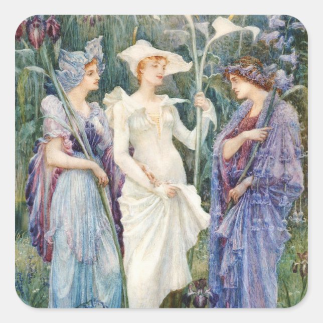 Walter Crane: Anzeichen des Frühlings Quadratischer Aufkleber (Vorderseite)