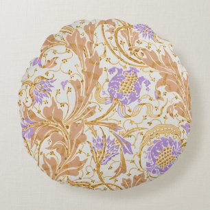 Walter Crane Arts and Crafts Purple Blumenkunst Rundes Kissen