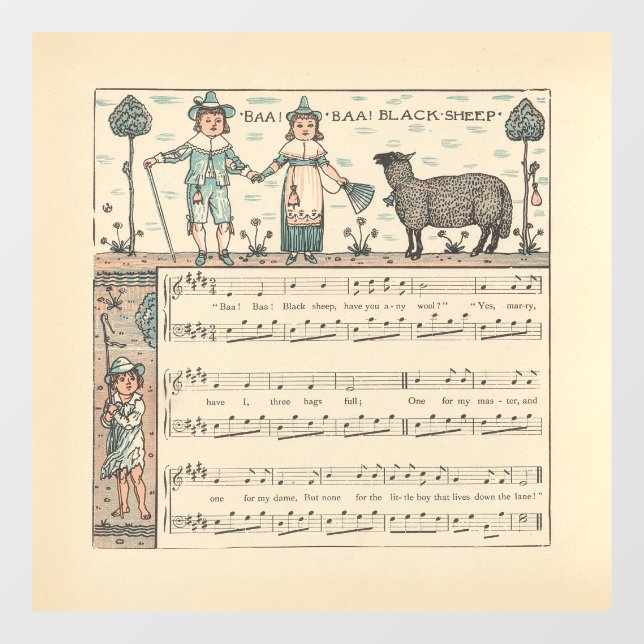Walter Crane Baa Baa schwarzes Schaf Kinderreim Fensteraufkleber (Blatt)