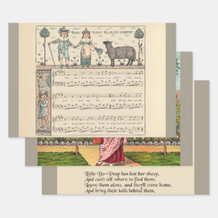 Walter Crane Baa Baa schwarzes Schaf Kinderreim Geschenkpapier Set