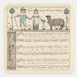 Walter Crane Baa Baa schwarzes Schaf Kinderreim Quadratischer Aufkleber