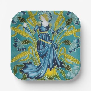 Walter Crane Blaue Kornblume Arts and Crafts Pappteller