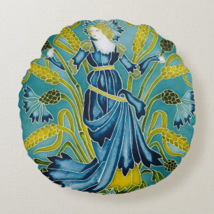 Walter Crane Blaue Kornblume Arts and Crafts Rundes Kissen