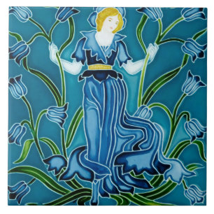 Walter Crane Bluebell Art Nouveau Blumenjungfrau Fliese