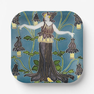 Walter Crane Columbine Art Nouveau Violette Blume Pappteller