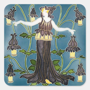 Walter Crane Columbine Jugendstil Violette Blume Quadratischer Aufkleber