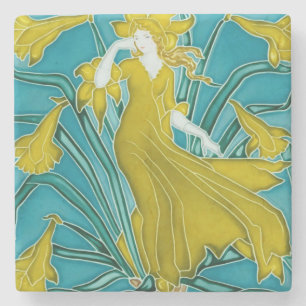 Walter Crane Gelbe Narzisse Art Nouveau Fliese Steinuntersetzer